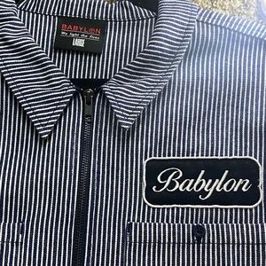 Babylon striped short-sleeve half zip